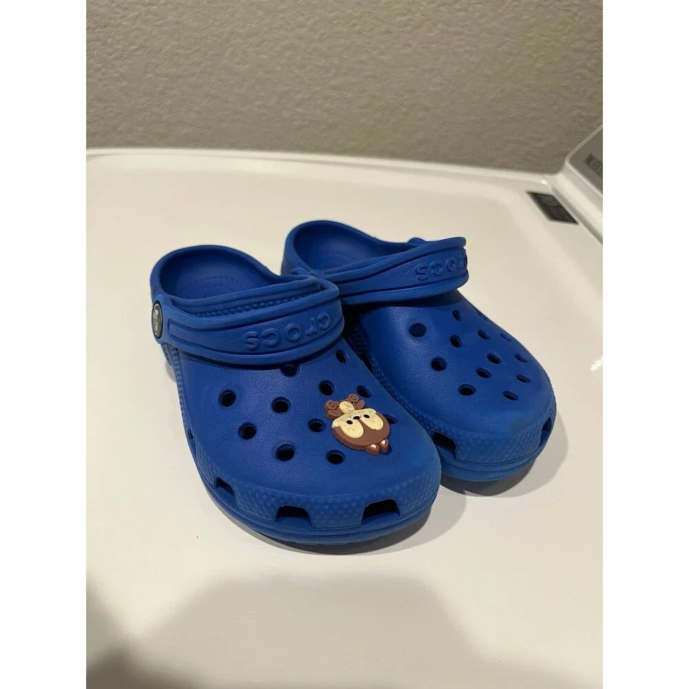 Crocs Classic Clogs Blue Kids Size 11C with Monkey Jibbitz Charm